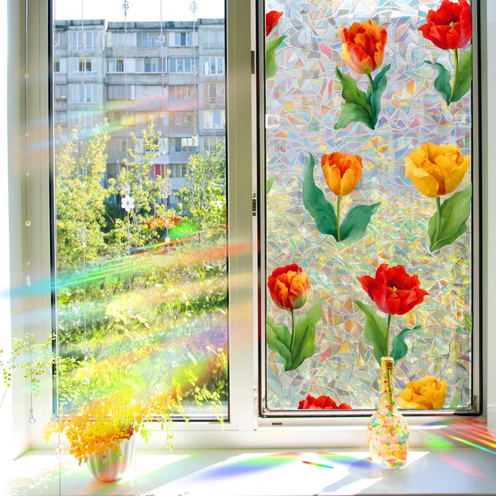Laser-cut Romantic Tulip Home Decorative Electrostatic Adhesive Glass Decal