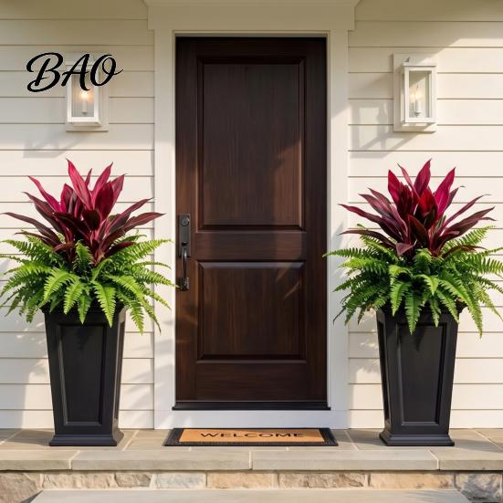 Spring Summer Seasonal Wreath Artificial Fern And Red Dracaena Plants, UV Resistant Decorative Faux Plant, Home Accents Realistic Plants for