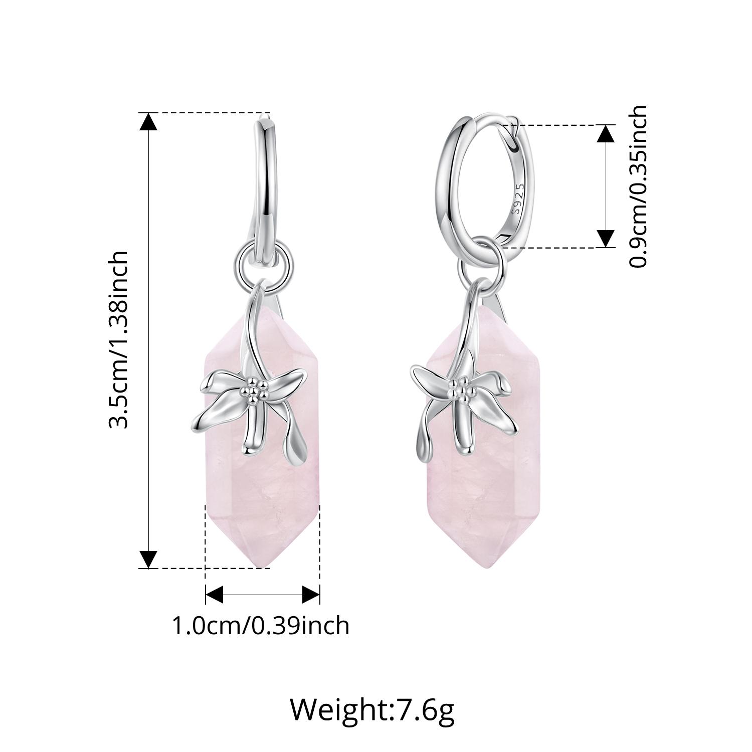 S925 Sterling Silver Pink Natural Crystal Hoop Earrings Spring Flower Dangle Drop Earrings for Women Teens Romantic Gift