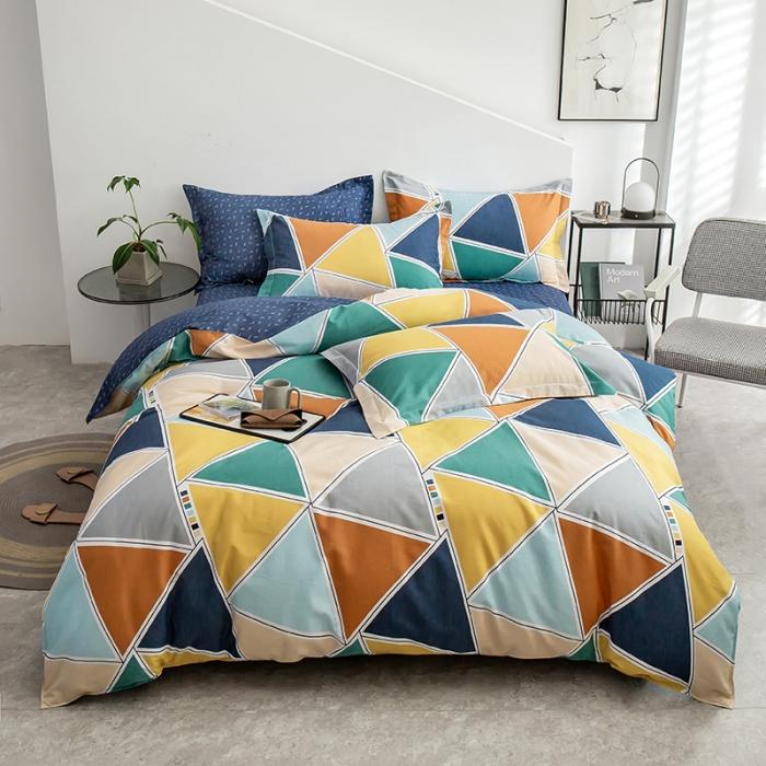 Abstract Geometric Bedding Set Queen Size Geometry Rectangle Square Cotton Duvet Cover Pink Purple Comforter Cover for Boys Girl