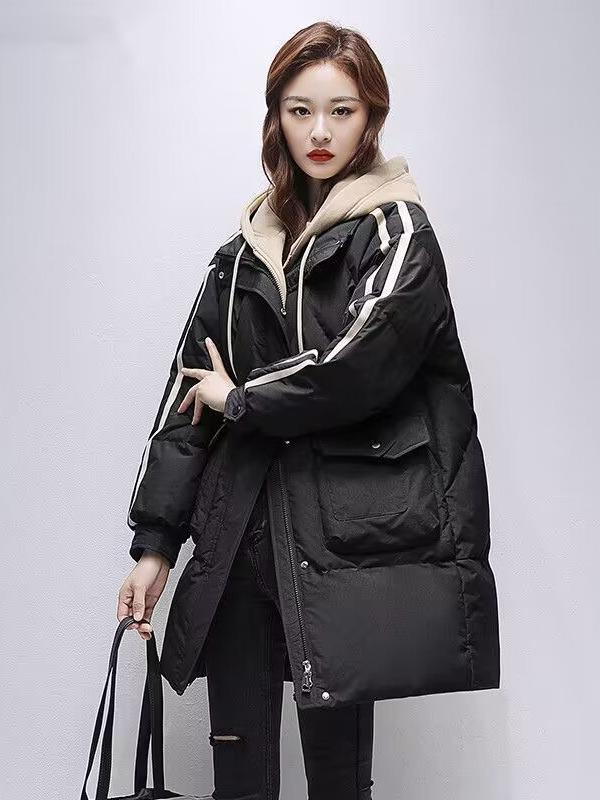 Women's Light Luxury Hooded Down Cotton Coat - Winter, Long, Loose, Large Size, Korean Style, Thick