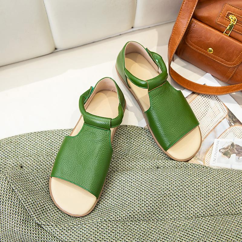 

Летние кожаные винтажные ручной работы сандалии плоские кожаные туфли сандалии с открытым носком 35 зелёный