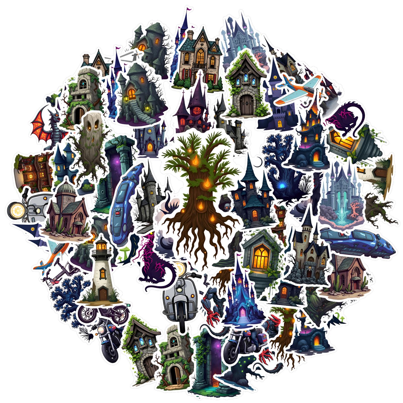 

35pcs-50pcs Dark Fantasy Creatures Stickers Gothic Haunted Houses Gothic Stickers Tree Stickers Pack For Laptop Luggage