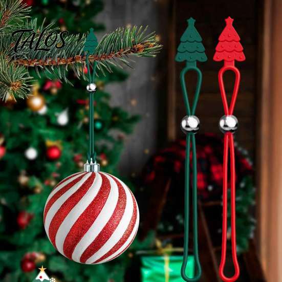 Reusable Ornament Hooks 12 Pcs Christmas Hanger Ribbons, Silicone Hangers And Strings for Stocking Holders Mantle Tree, Adjustable Sliding Holiday