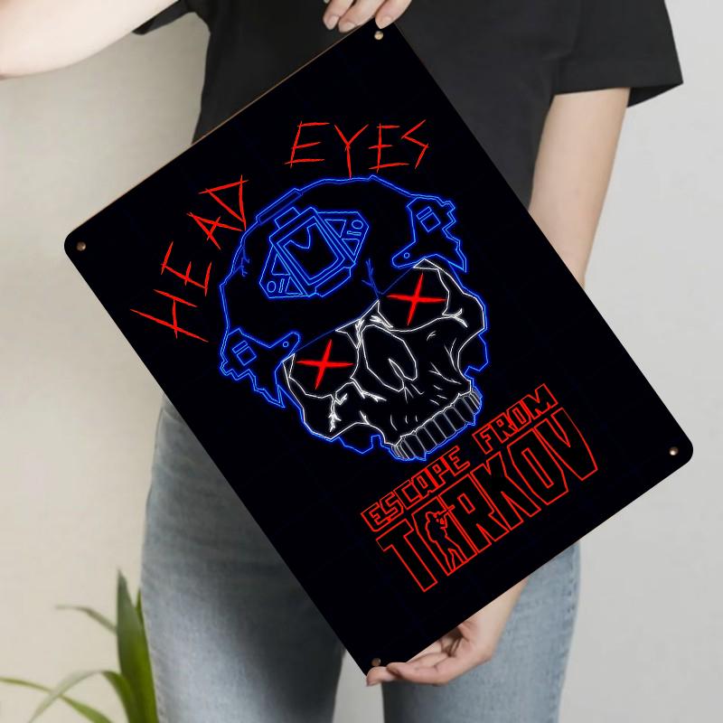 

Escape From Tarkov Head Eyes Skull Metal Wall Art Neon Style Gaming Decor For Room 20x30cm（7.8x11.8inch）