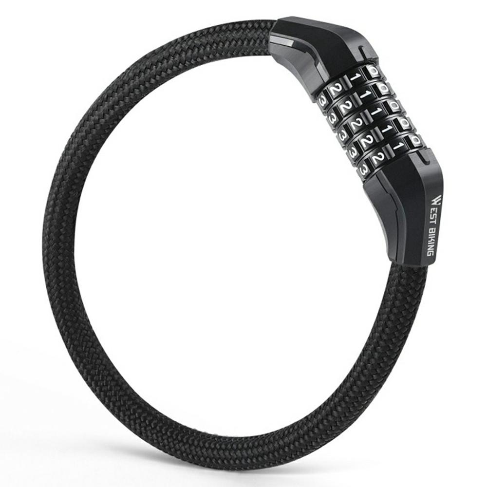 WEST BIKING YP0705121 Bicycle Electric Bike 5-Digit Combination Lock Steel Cable Anti-Theft Password Lock A