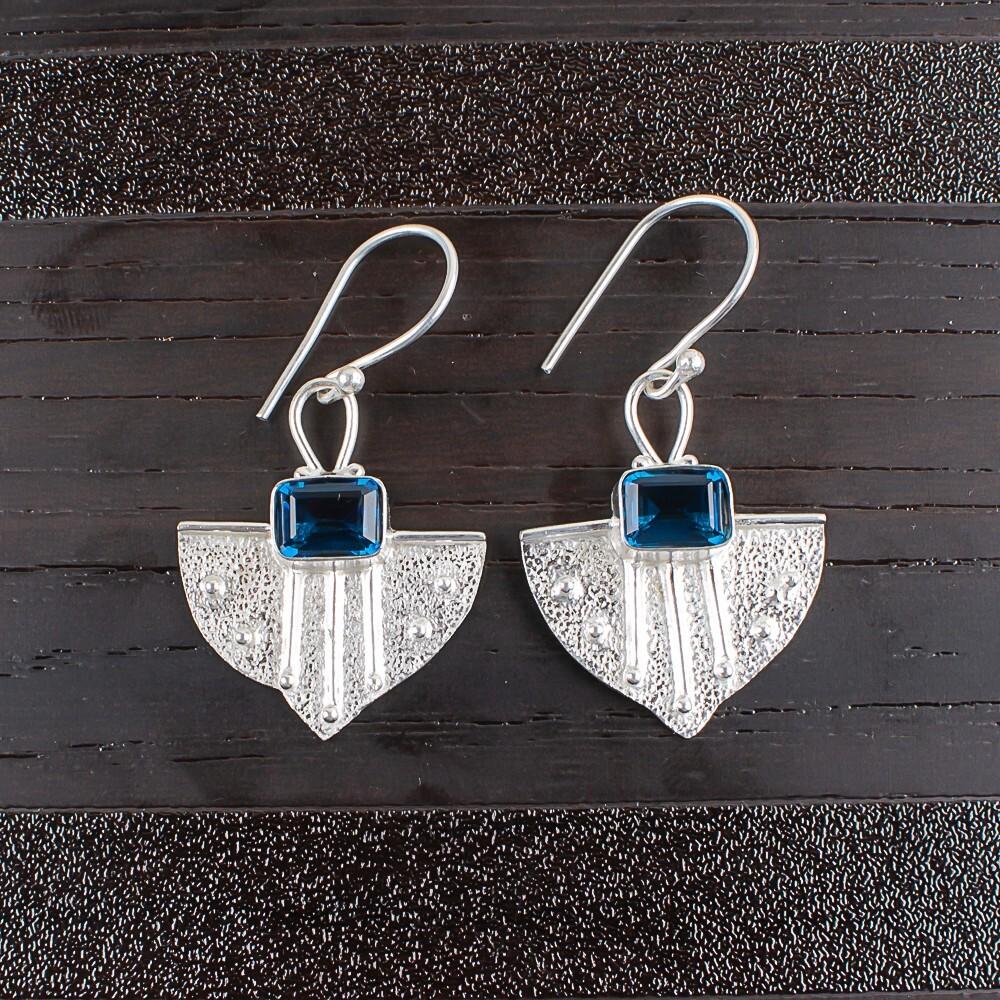 

London Blue Topaz Gemstone 925 Sterling Silver Jewelry Handmade Earrings 1.19 EE-65-3