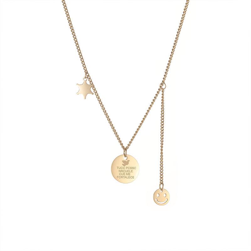 Stainless Steel Star Letter Tag Smiling Face Necklace For Women Choker  Trendy Party Fashion Jewelry Pulseras Mujer