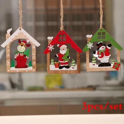 3 piezas/set Decoraciones Navideñas Artesanía de Madera Calada Colgante para Árbol de Navidad Navidad Or