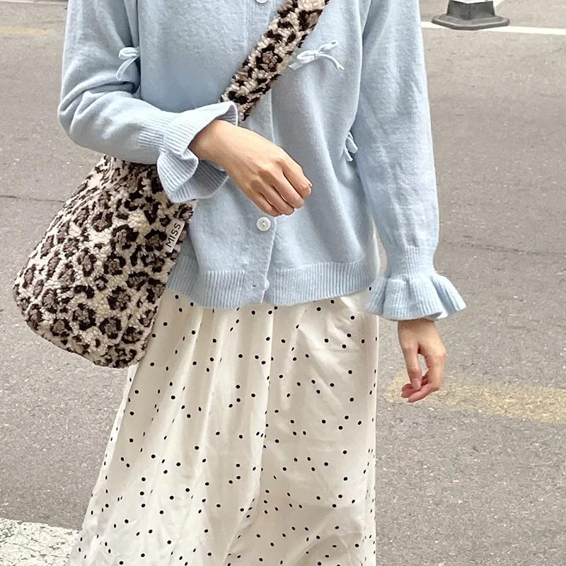 

Leopard Print Polka Dot Women s Bucket Shoulder Bags Soft Plush Commuter Ladies Crossbody Bag Simple Female Handbags Tote