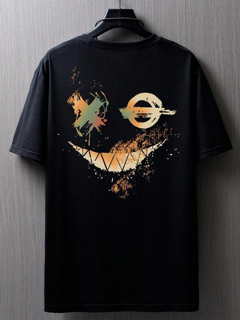 Manfinity LEGND Men T-Shirts Fit Crew Neck Short Sleeve Graphic Tee Smile Face Casual Summer Polyester