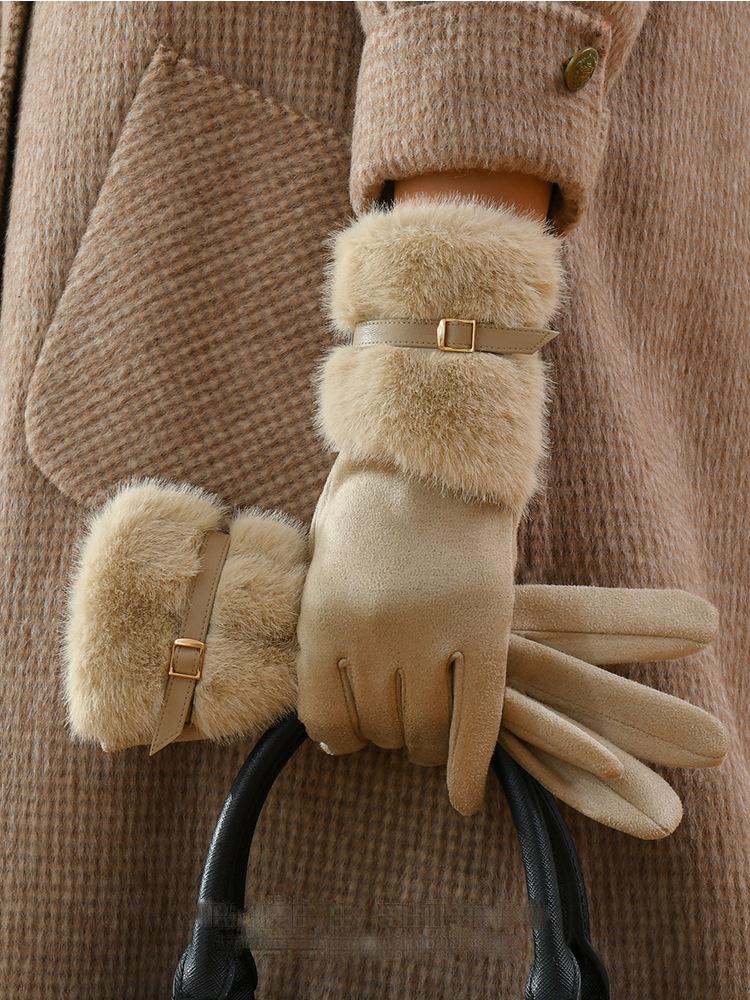 Warm Gloves Women's Winter Driving Fleece Thickened Warm Gloves Women's Cycling Windproof Touch Screen Gloves