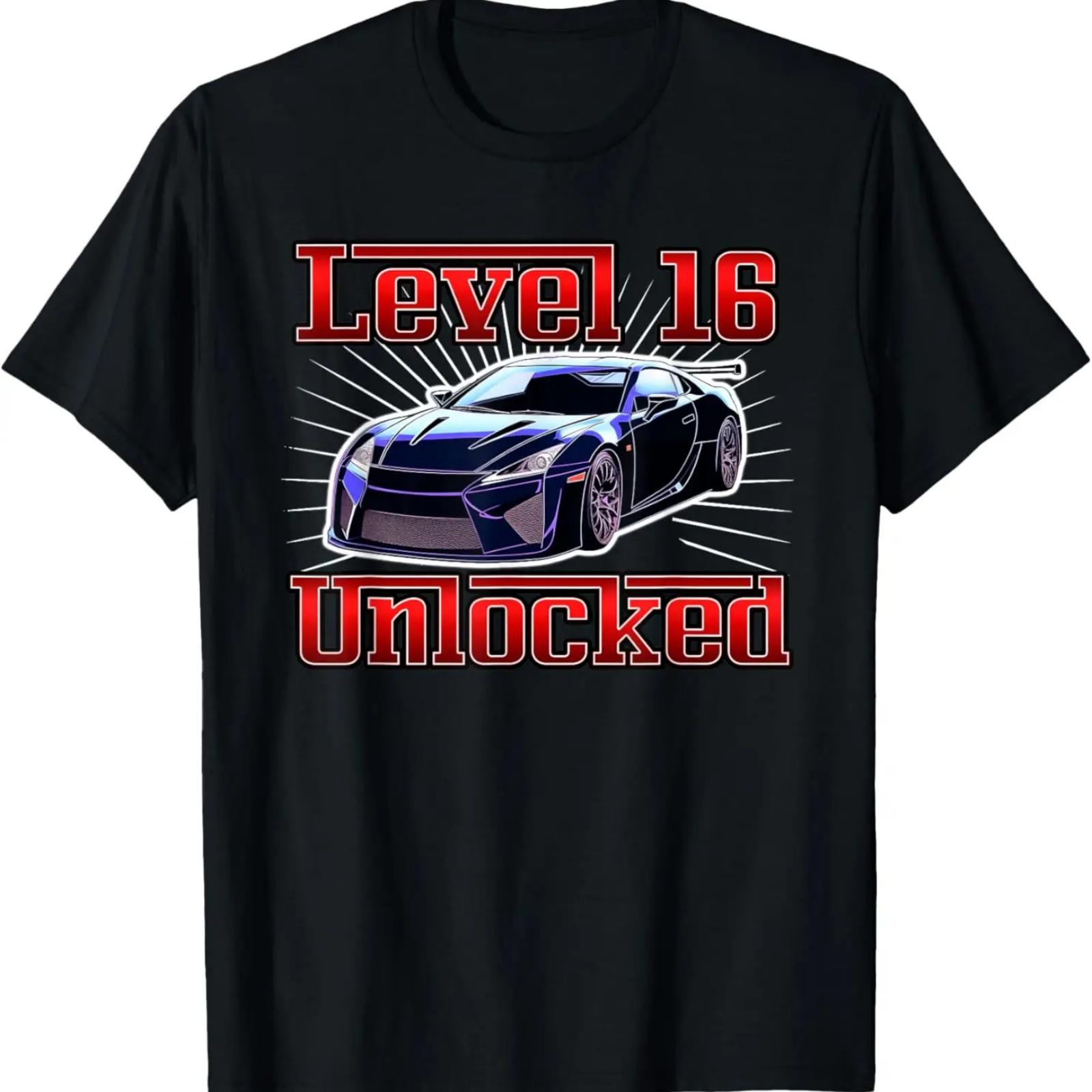 

Level 16 Unlocked 16th Birthday Boy Gamer Sports Car Driver T-Shirt XXXXXL