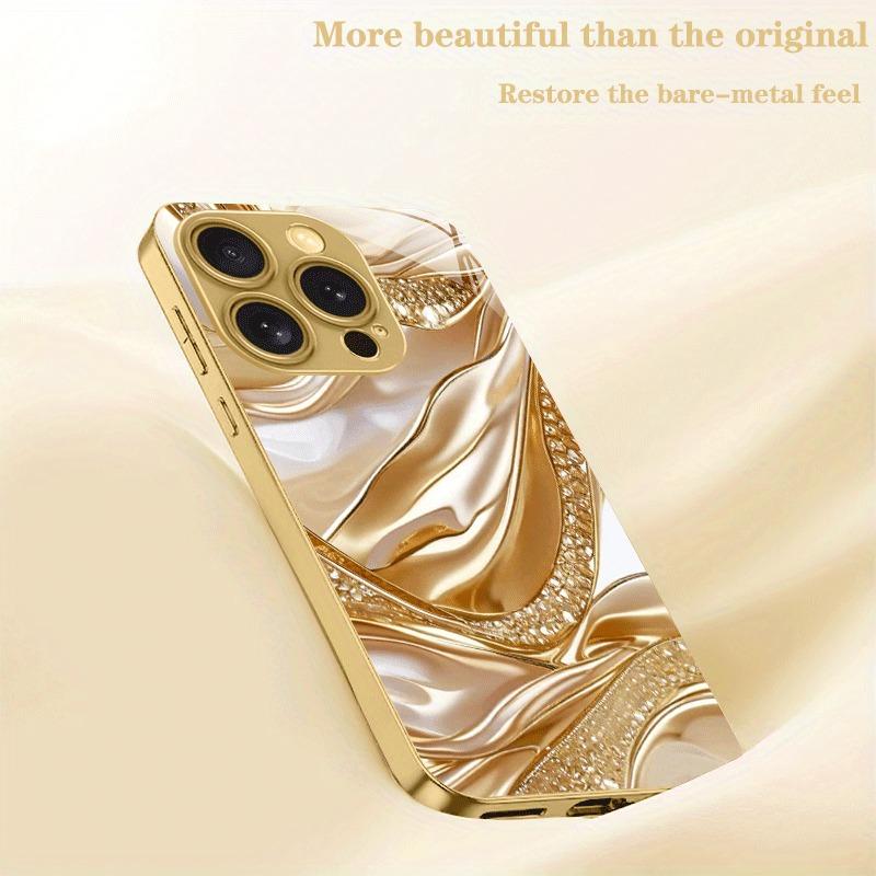 Funda para iPhone 17 16 15 14 13 12 11 Pro Max Plus 17 Air 16E con diseño de diamantes dorados y acabado metálico dorado.