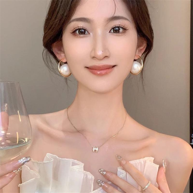 Fashion French Retro Style Large Pearl Hoop Earrings for Women's Earrings Jewelry Girl Gift Brincos