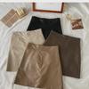 Women's 2023 Autumn/Winter Black PU Leather A-Line Short High Waist Skirt