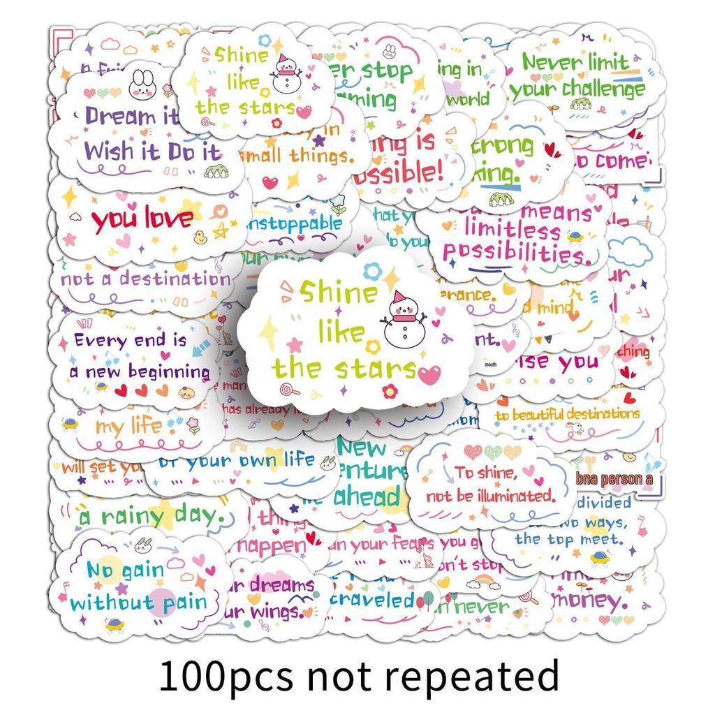 Motivational Cartoon Text Stickers - 100 Sheets for DIY Decor, Water Bottles, and Phones
