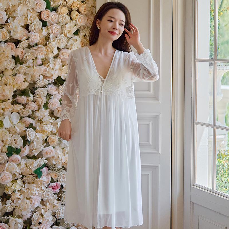Women's Retro Princess Lace Camisole Dress with Built-in Bra - Spring/Summer Nylon Mesh Pajamas