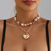 Women Imitation Pearl Heart Collarbone Chain Necklace Gold Plated Colar Choker