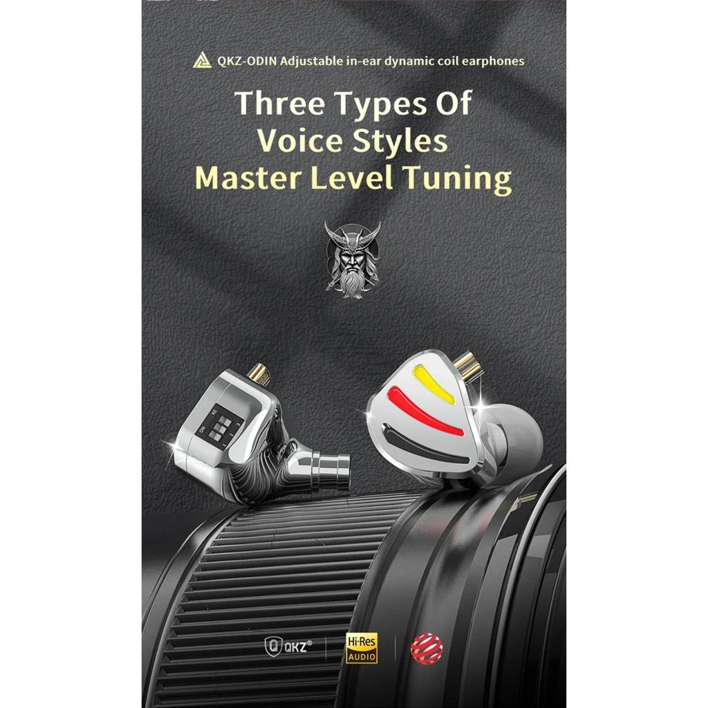 QKZ ODIN Earphones HIFI Monitoring Vocal 3-Level Tuning Switch Metal Heavy Bass Earbuds Dynamic Sport Music Headsets D-Fi Castor