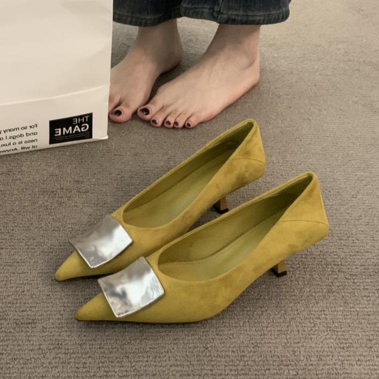 Premium Sense Niche Black Pointed Temperament Single Shoes Women's Shoes Autumn French Commuter Stiletto Evening Grandma Shoes