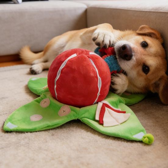 Edukacyjna interaktywna zabawka dla psa Arbuzowa pluszowa zabawka-ukryj i szukaj z piszczałką i dźwiękami szeleszczenia Małe i średnie psy Trening IQ Zabawka do gryzienia