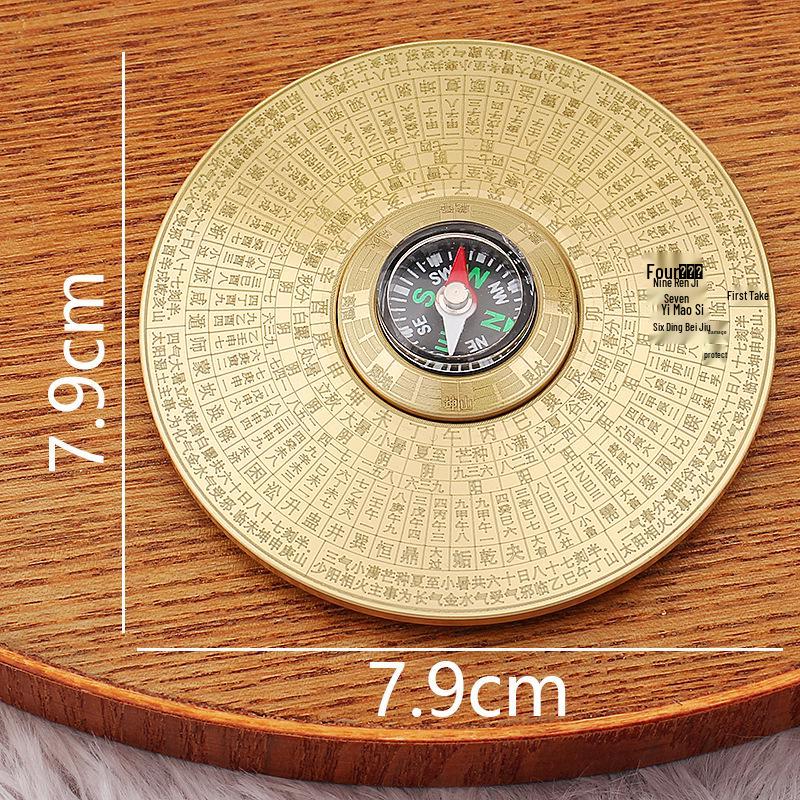 Brass Copper Bagua Compass Feng Shui Ornament: Spin Relief Metal Craft for Directional Guidance