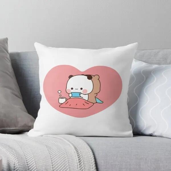 Panda Bear Hug Bubu Dudu Polyester Peach Square Pillowcase Polyester Velvet Printed Zipper Decor Room Cushion Cover 45x45cm