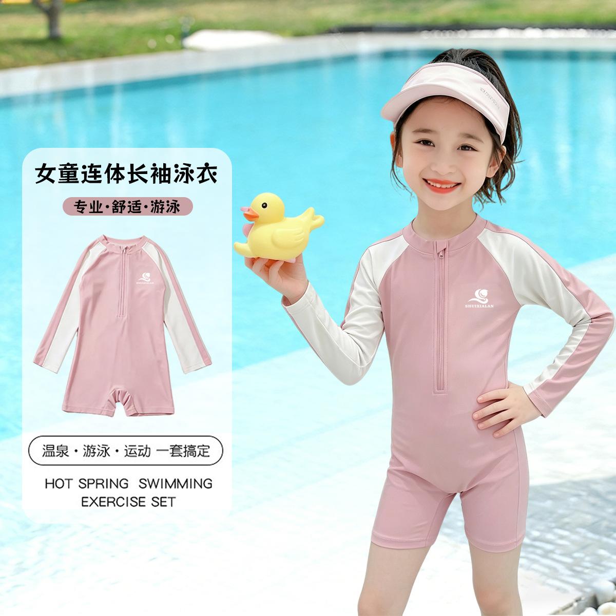 Girls Long Sleeve One Piece Swimsuit Quick Dry Breathable UV Protection Beach Swimwear For Kids 90