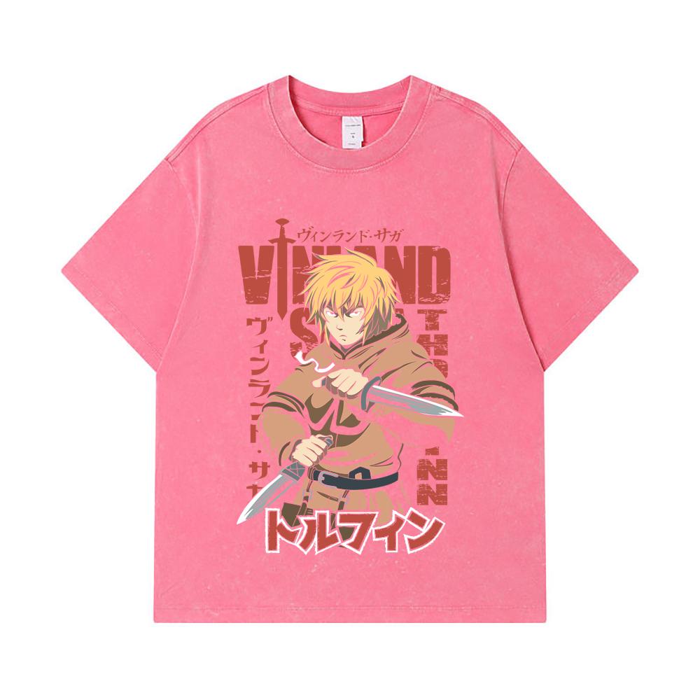 275 GSM Washed T-shirts 100% Cotton Vinland Saga V1 Thorfinn Print Unisex Heavy Cotton T Shirt