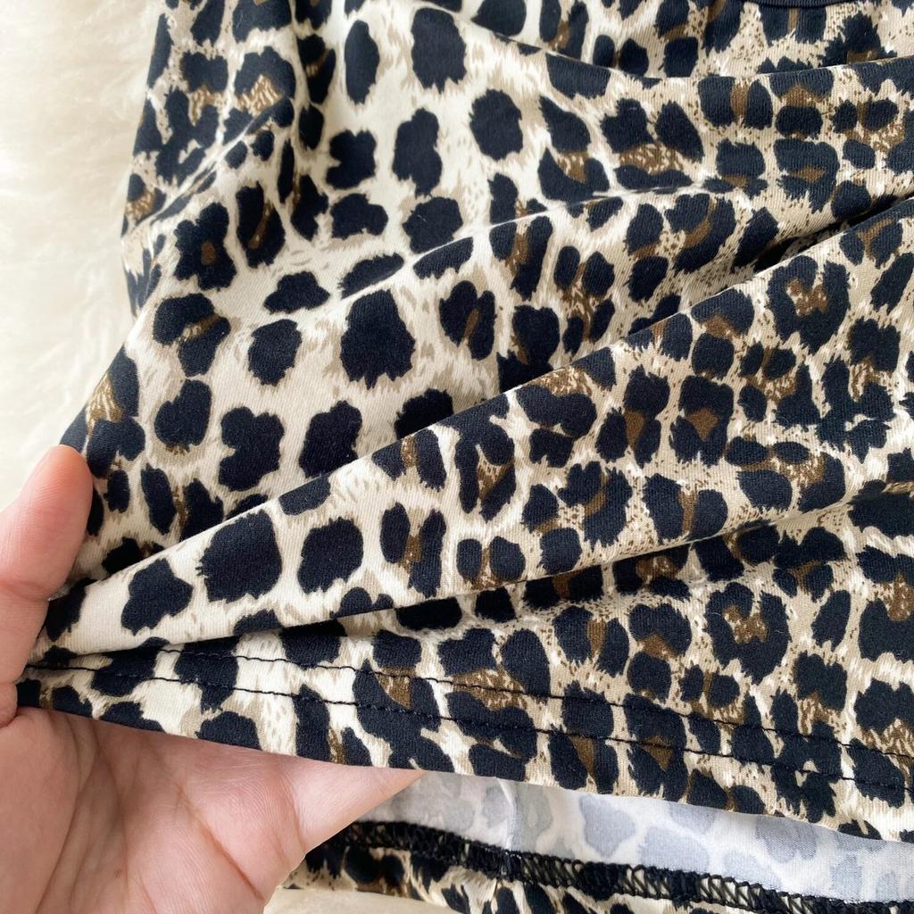 American Fashion Halter Leopard Camis Dress Women Vintage Hollow Out Backless Slim Dresses Female Club Sexy Sensual Strappy Mini Dress 2024