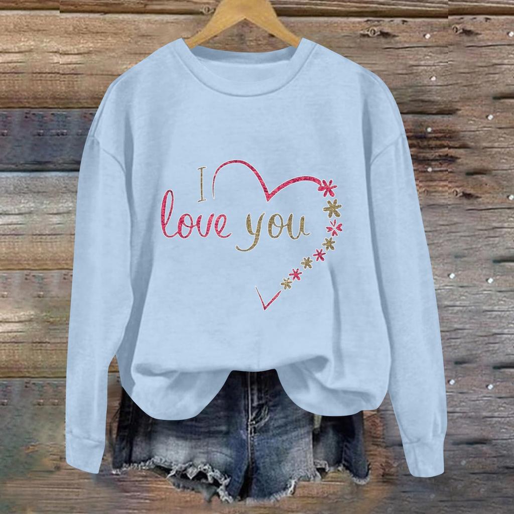 Damenmode Langarm Print Rundhals Pullover Top