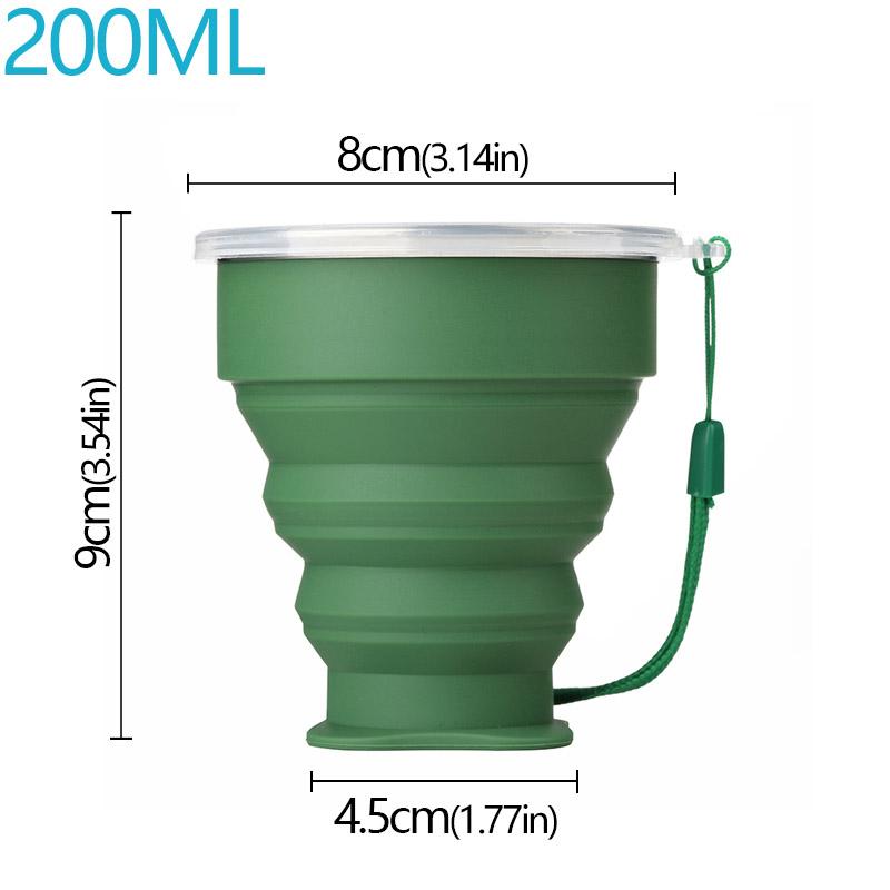 200ml Portable Cups BPA FREE Food Grade Water Cup Silicone Retractable Folding Cup with Lid Outdoor Coffee Travel Water Cup