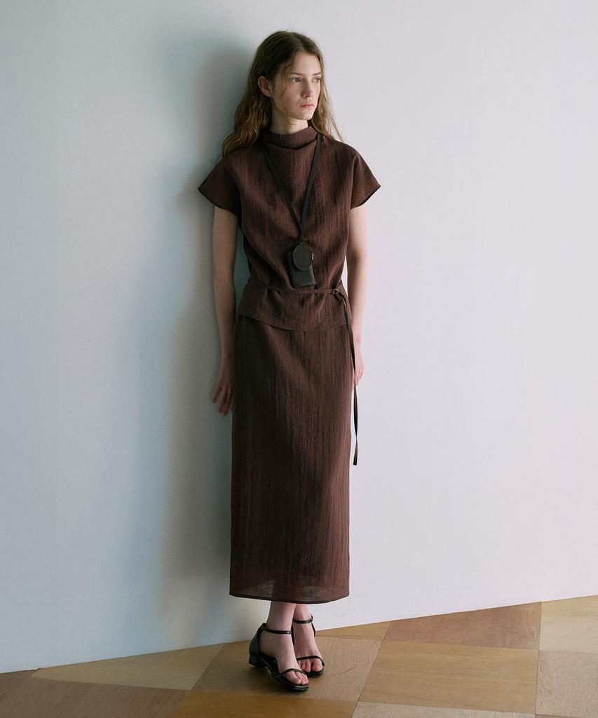 LAMEREI Linkle High-Neck Cap Sleeve Blouse[Lmbfspsh322]-2Color
