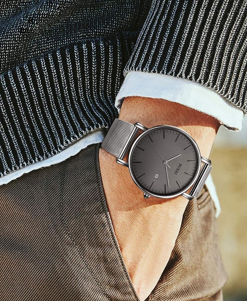 BUREI Men's Watch, Simple, Waterproof, Analog, Popular, Stylish, Silver Milanese Design with Mesh Strap [Parallel Import]