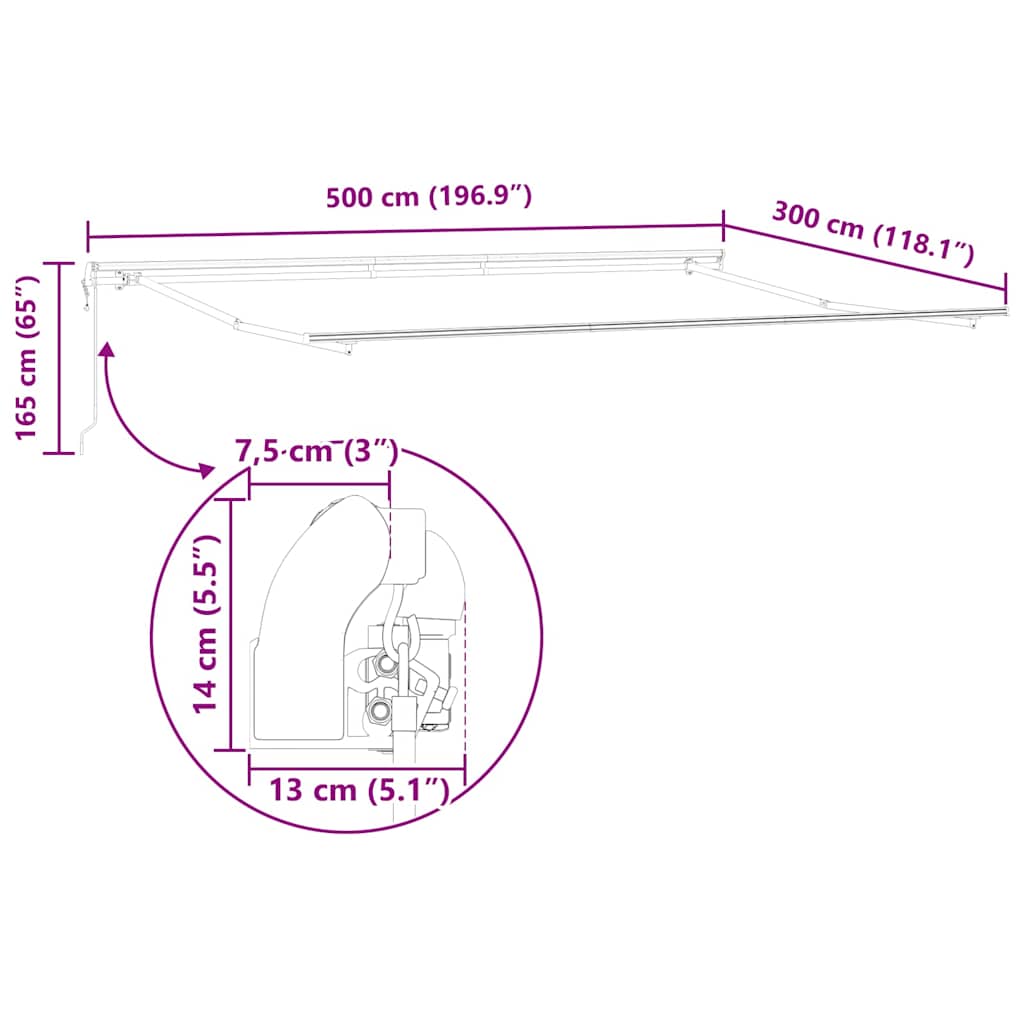 Retractable Awning Red and White 500 X 300 Cm