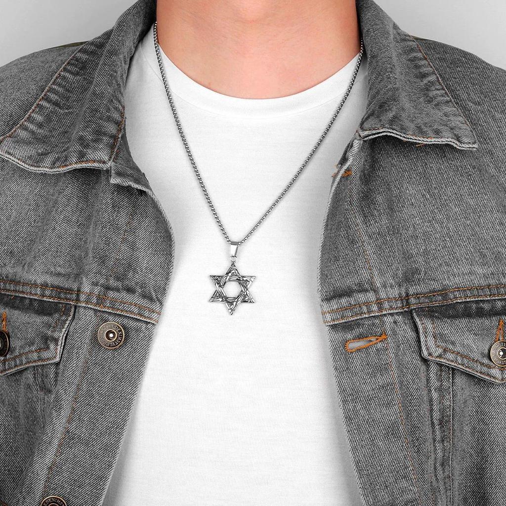 Hexagron Judaism Hexagram Stainless Steel Men Women Necklaces Pendants Chain Amulet Punk Rock Jewelry