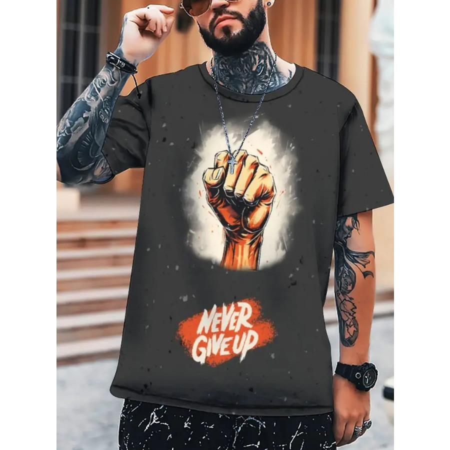 lus Size Mens Graphic Short Sleeve T-Shirt - Relaxed Fit, Crew Neck, Slight Stretch, Patterned Polyester Top for Outdoor Sport and Leisure