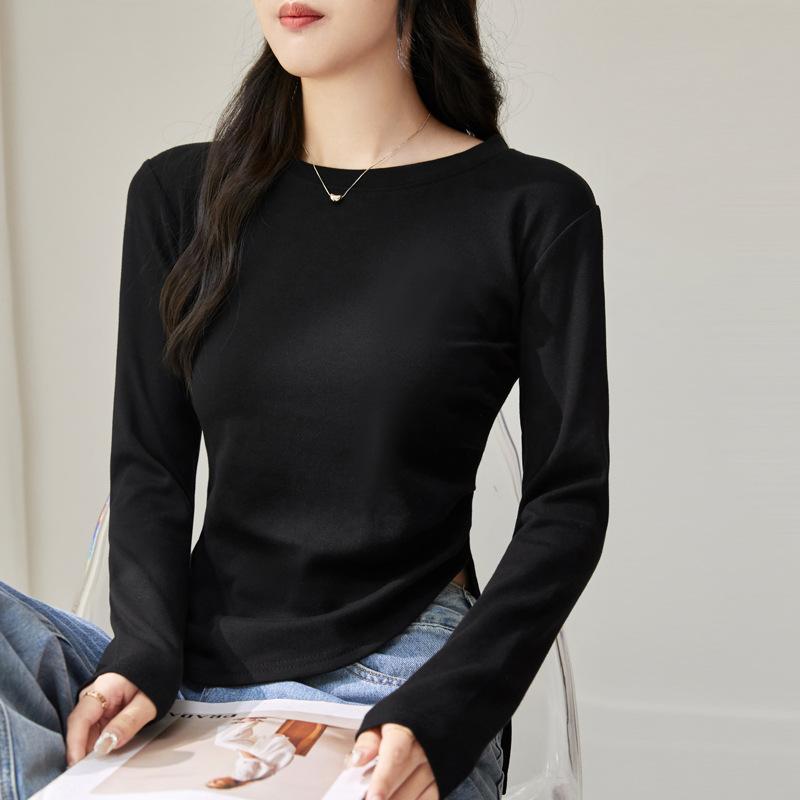Spring and Autumn Women's Premium Peplum Long Sleeve Bottom Inner Split Top