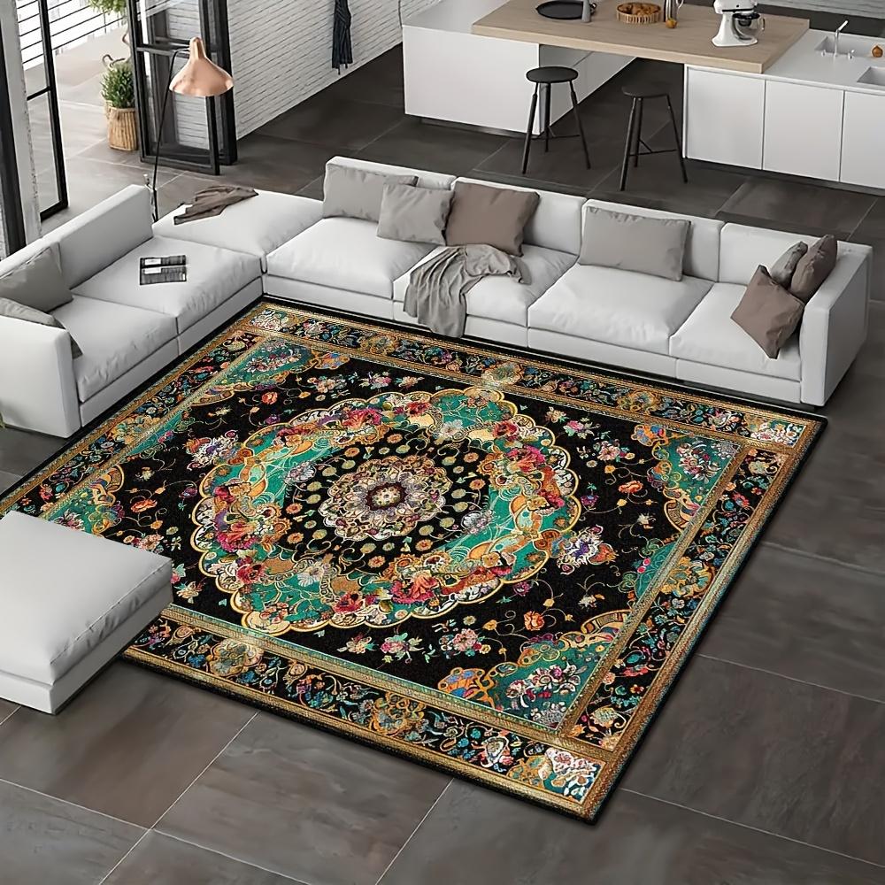 Vintage Persian Medallion Print Area Rug Soft Flannel Washable Floor Mat for Living Room Bedroom Entryway Themed Home Decor