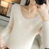 Spring and Autumn New V-Neck Long Sleeve Women's Bottom Knitted Sweater Top Autumn and Winter Slim-fit Tights Sweater Women's Inside