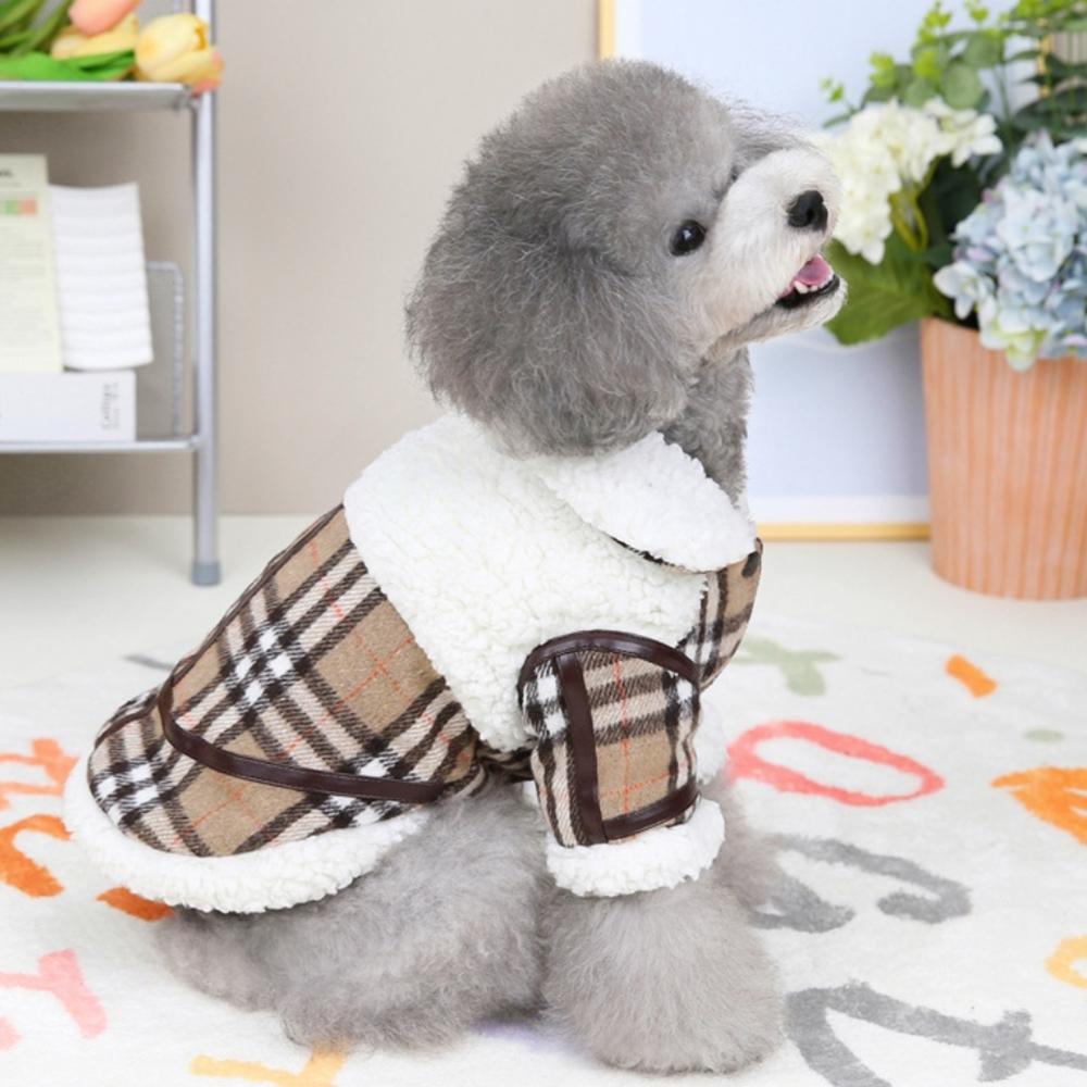 Koreanische Karo-Fleece Hunde-Winterjacke – Warmer Sherpa-Plaid-Mantel (S~XXL)