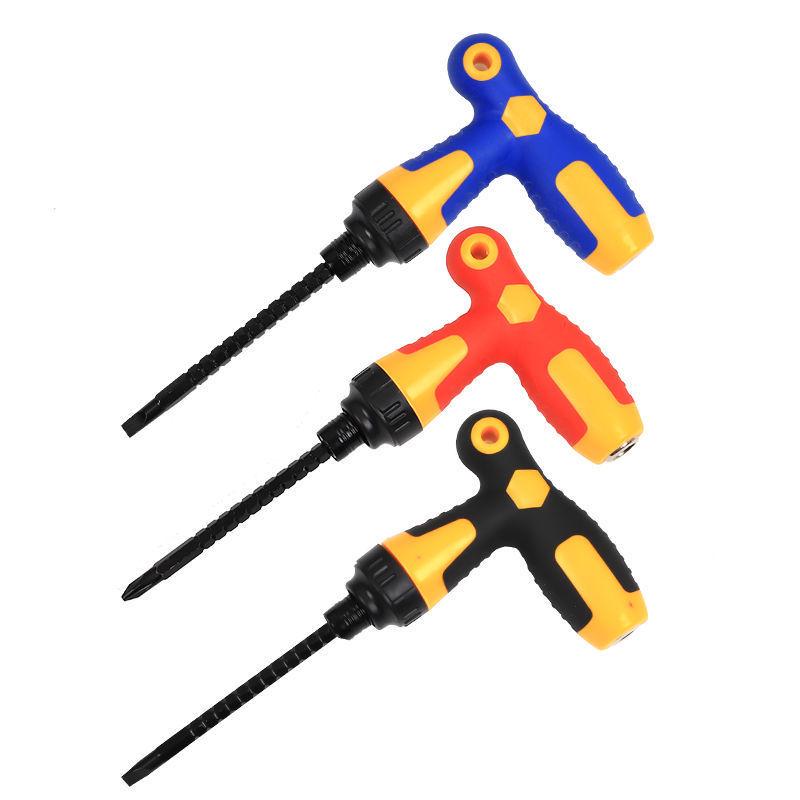 Industrial Ratchet Telescopic Screwdriver with Power Hole, Reversible Three-Way Flathead & Phillips Multipurpose Tool.