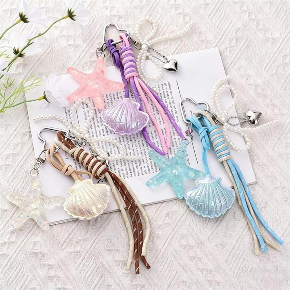 DIY Jewelry Starfish Shell Keychain Pearl Bow Key Ring Fashion Mobile Chain Pendant  Women Girls