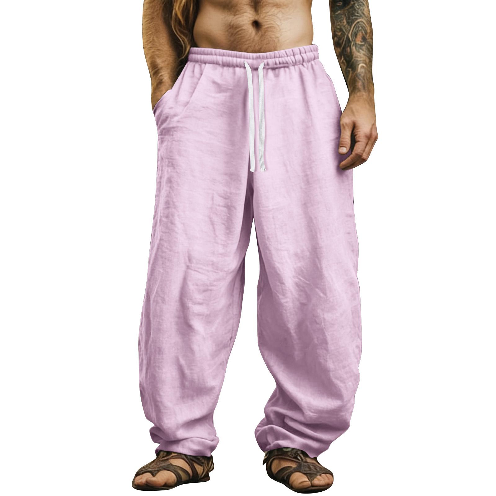 

Men s Color Cotton Linen Trousers Men s Casual Fashionable Cotton Linen Trousers S рожевий