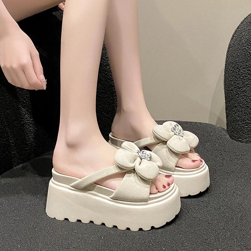 Mode 8CM Plattform Hausschuhe Sandalen Frau Bowknot Dicke Sohle Hausschuhe Frauen Chunky Flip-Flops Sommer Casual Strand Dias Zapatos Mujer