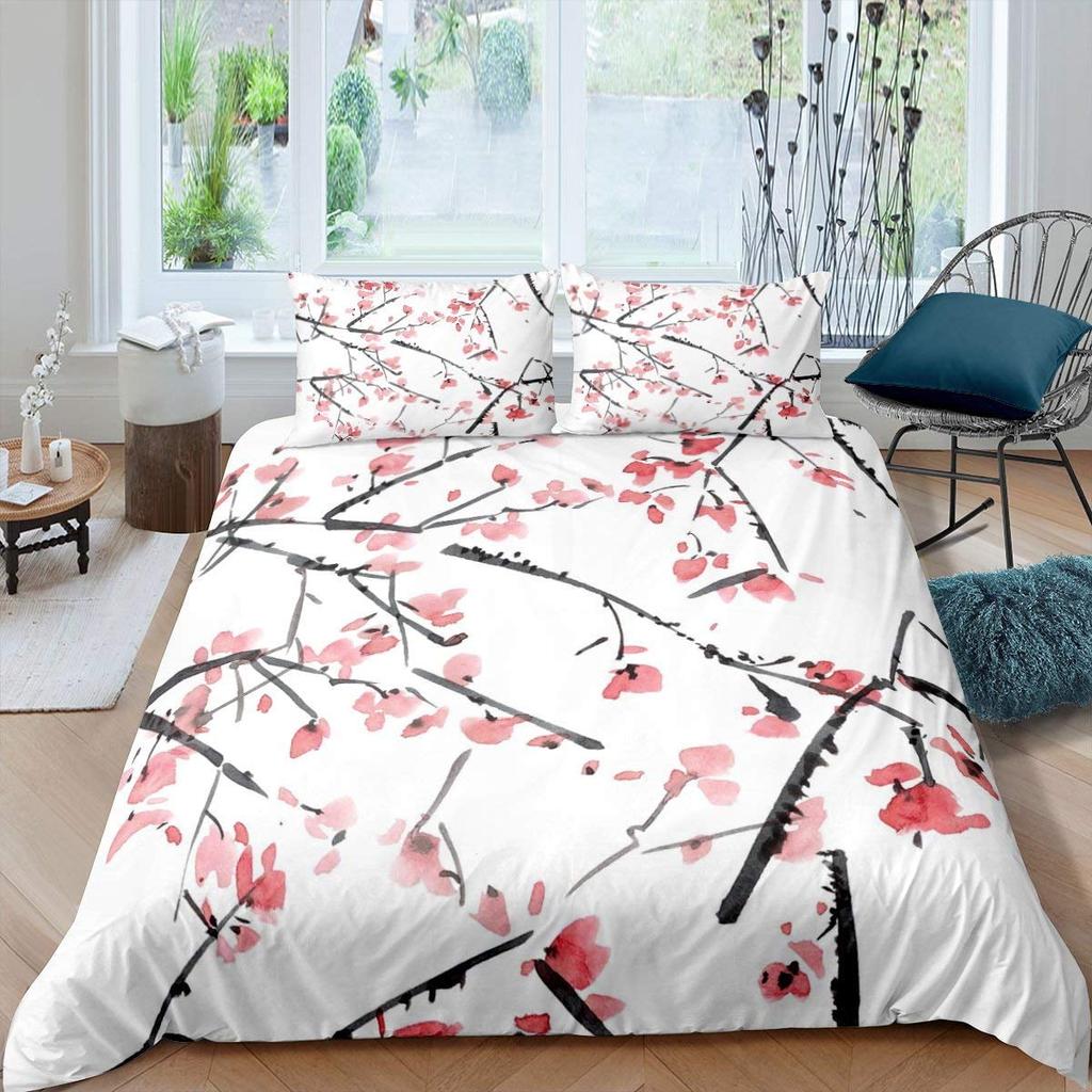 Comforter Plum Blossom Flower Floral Comforter For Kids Teens Women Butterfly Branches Ink Style Warm And Comfortable