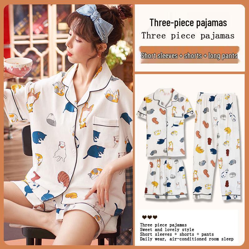 Summer Fashion Pajamas: Women's Short Sleeve Three-Piece Set with Cartoon Pacha Dog Design, Suitable for Home or Outdoors
