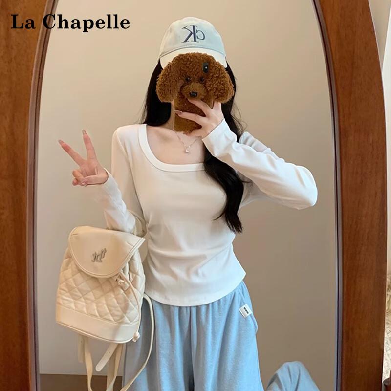 La Chapelle Women s Square Neck Ruched Long Sleeve Slim Fit T-shirt M