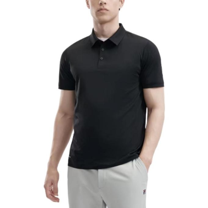 FILA Solid Color Fitted Short Sleeve Polo Shirt Men tops Black F11M422114F-BK